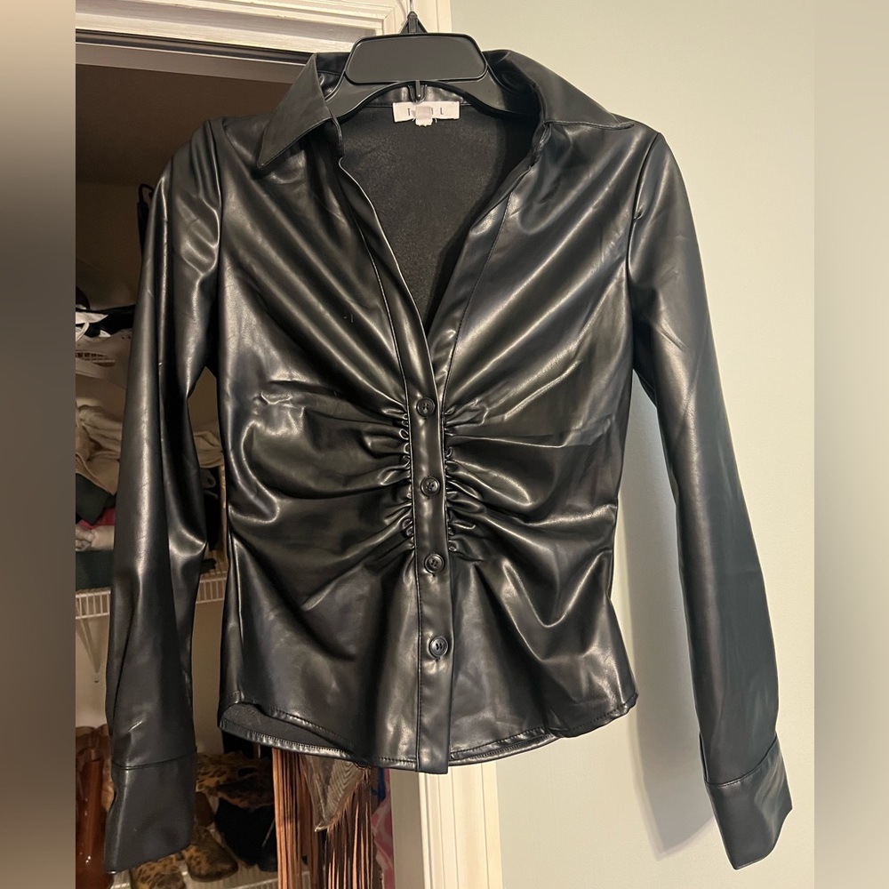 Button up flirty leather top